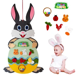 Decoración de conejo de pascua, juego de conejo de fieltro artesanal con adornos desmontables, juegos de Pascua para colgar en la pared de la puerta del hogar