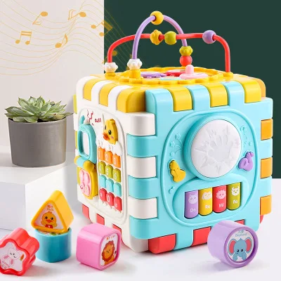 Детский Шестигранник, игрушка, От 0 до 1 года, Детский Музыкальный барабан, раннее образование, головоломка, форма, совпадающая, строительный блок, Шестигранник, дом - Цвет: A1 Standard Edition