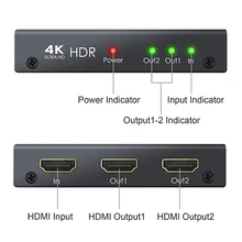 

HDMI 2.0 Splitter 2 Way 4K@60Hz YUV 4:4:4 and HDR Smart Splitter Box 1x2 HDMI Distribution Amplifier Switcher for One X PS4 HD