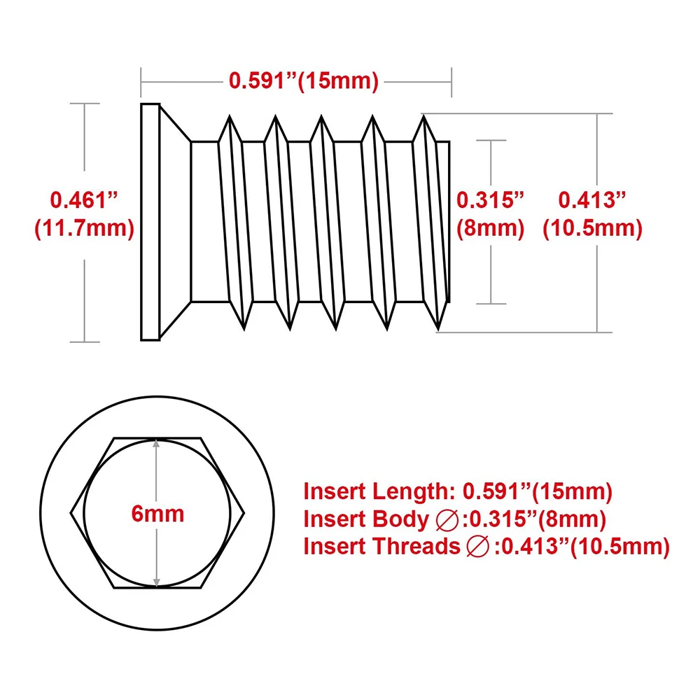 Easy 100Pcs 1//4inch-20 x 15mm Furniture Screw in Nut Threaded Wood Inserts Bolt Fastener Connector Hex Socket Drive Screws