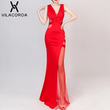 

Vestidos Elegante Sexy Dress Women Cotton Mesh Patchwork Openwork Perspective Diamond Trumpet Dress Summer Ladies Party Dress
