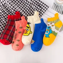 Клетчатые хлопковые смешные короткие носки для женщин милые Kawaii Happy Sock корейский дышащий пот уличная мода повседневная дикая Улица Сезам