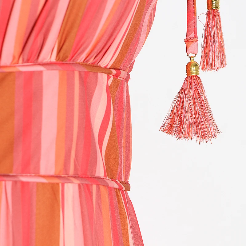 TWOTWINSTYLE Полосатое богемное платье для женщин квадратный воротник спагетти ремень Высокая талия линия платья для женщин осень мода