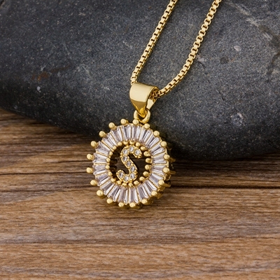 Sale Women Girls Initial Letter Necklace 26 Letters Charm Gold Name Necklace Pendant Top Quality Copper Zircon Jewelry Gift