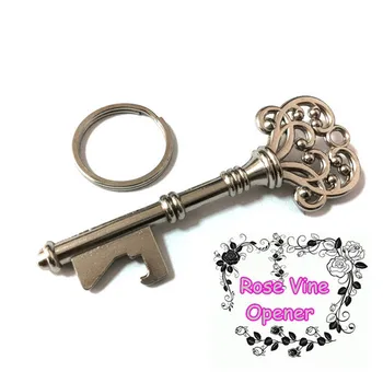 

100pcs/lot Classic Creative Wedding Favors Party Gifts Antique Bronze Skeleton Key Beer Bottle Opener with Ring
