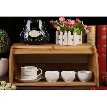 

Moisture-proof Wood Bread Box Countertop Tableware Storage Bin Rolltop Breadbox 37MF
