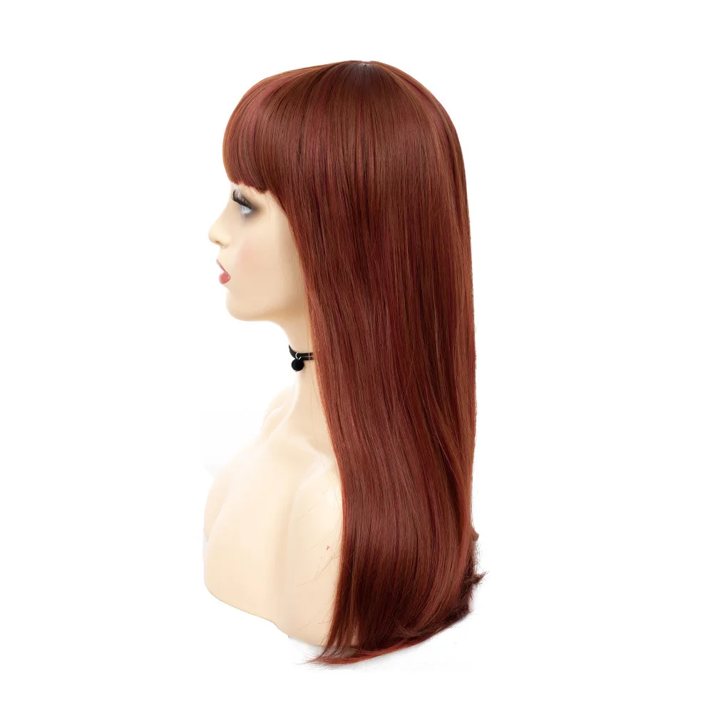 LIHUI Silky Straight Hair Synthetic Wigs Wine red Brown Wig Heat Resistant Wigs With Natural Hairline Wigs for Women