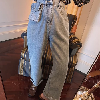 

iMucci Waist Bag High Waist Jeans Women Loose 2020 New Ins Tide Retro Wide Leg Pants Vertical Sense Straight Pants TM2183