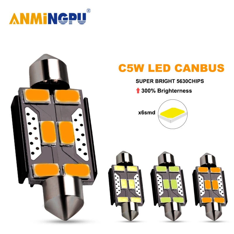 

ANMINGPU 2X Signal Lamp C5W LED Canbus Festoon 31mm 5630SMD Led C10W 41mm 36mm 39mm Interior Reading Lamps Dome Light White 12V