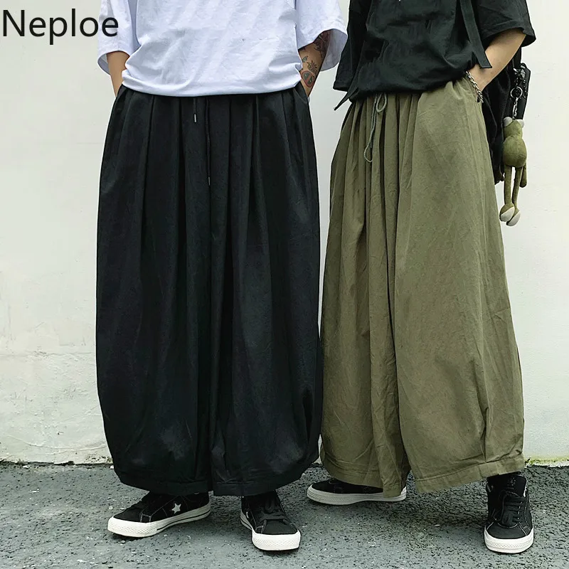

Neploe Retro Loose Broad-legged Pants Lace Up Waist Lantern Trousers 2019 Japanese Women Men Leisure Ankle-length Pants 53066