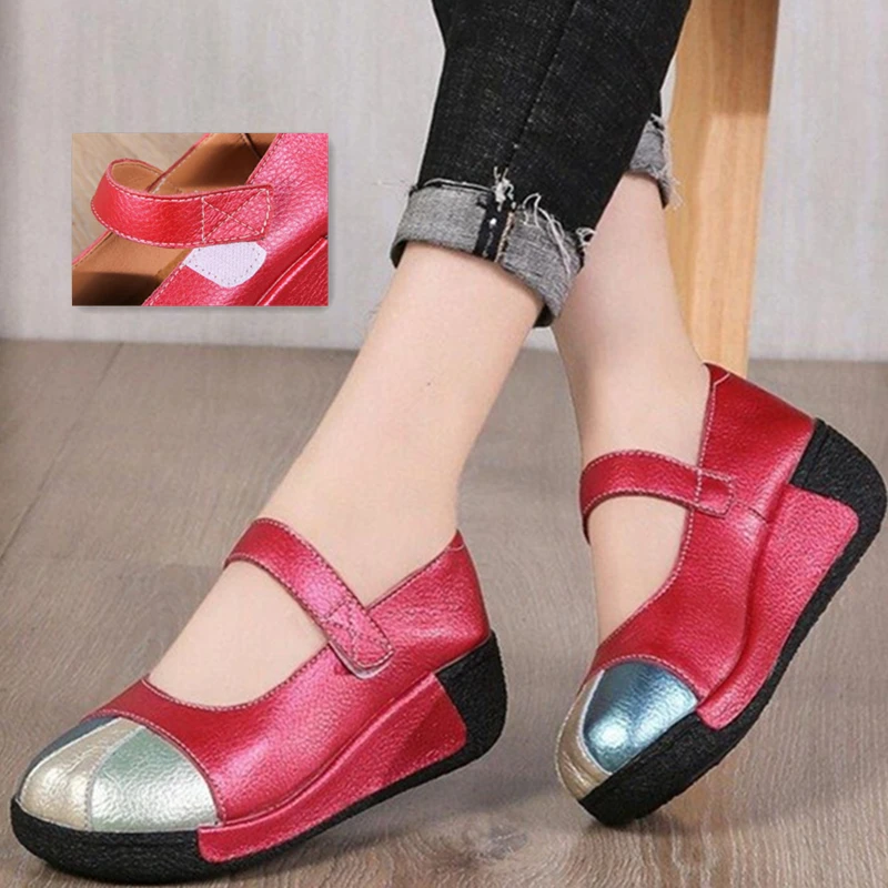 

Women Wedge Loafers Ballet Genuine Split Leather Hook Loop Soft Mixed Color Round Toe Mother Platform Ladies Shoes Zapatos Mujer