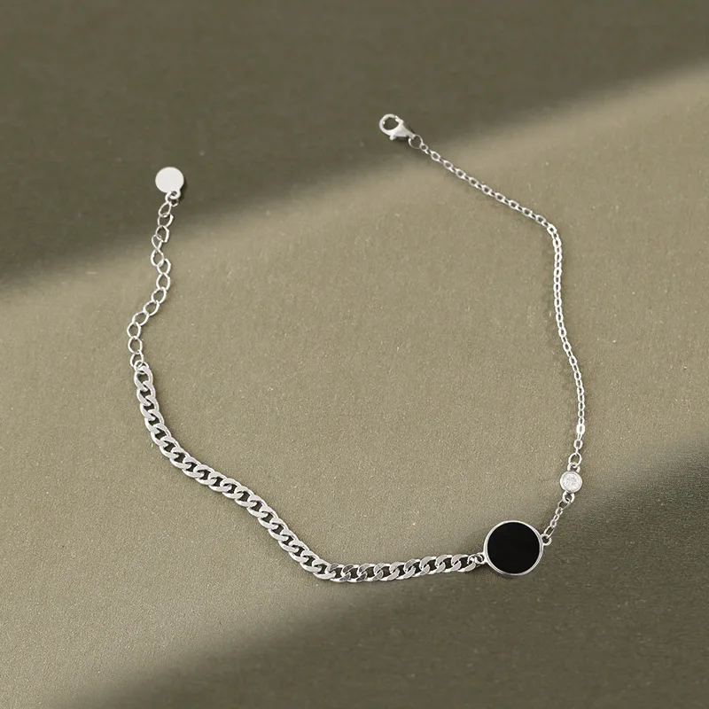 New 925 Sterling Silver Ankle Bracelet on the leg chain crystal anklet, fashion black round anklets for women foot jewellery New 925 Sterling Silver Ankle Bracelet on the leg chain crystal anklet, fashion black round anklets for women foot jewellery