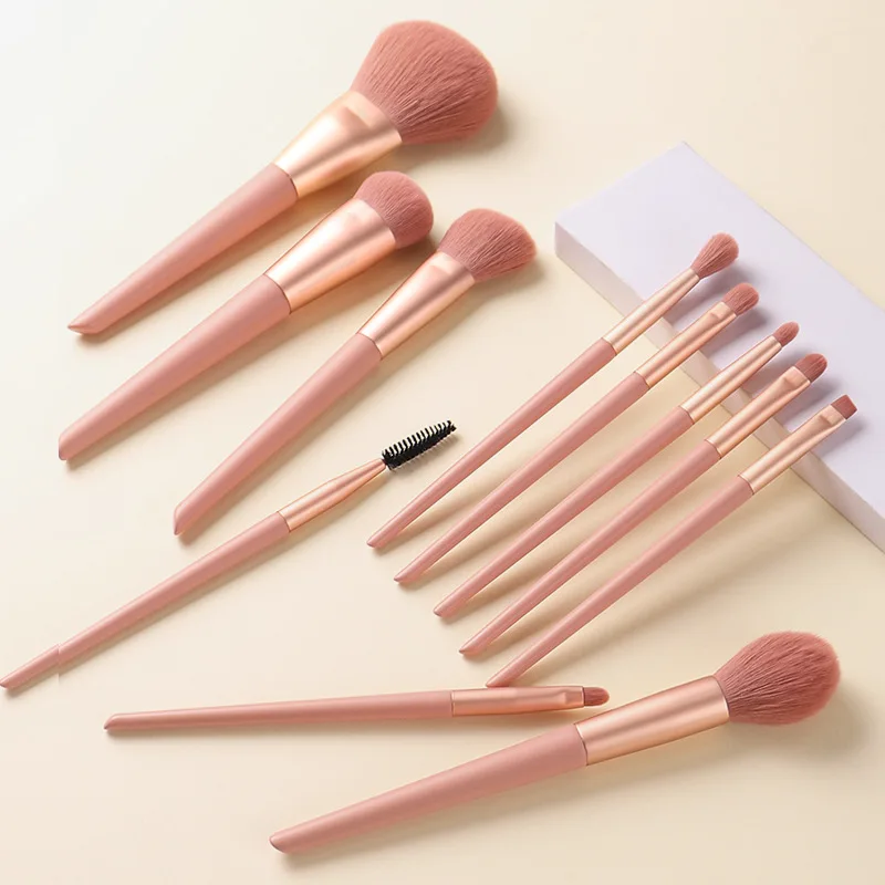 

11PCs Makeup Brushes Tool Set Artificial Fiber Blush Bevel Repairing Brush Wooden Handle Beauty Tool Set Multifunctional Brush