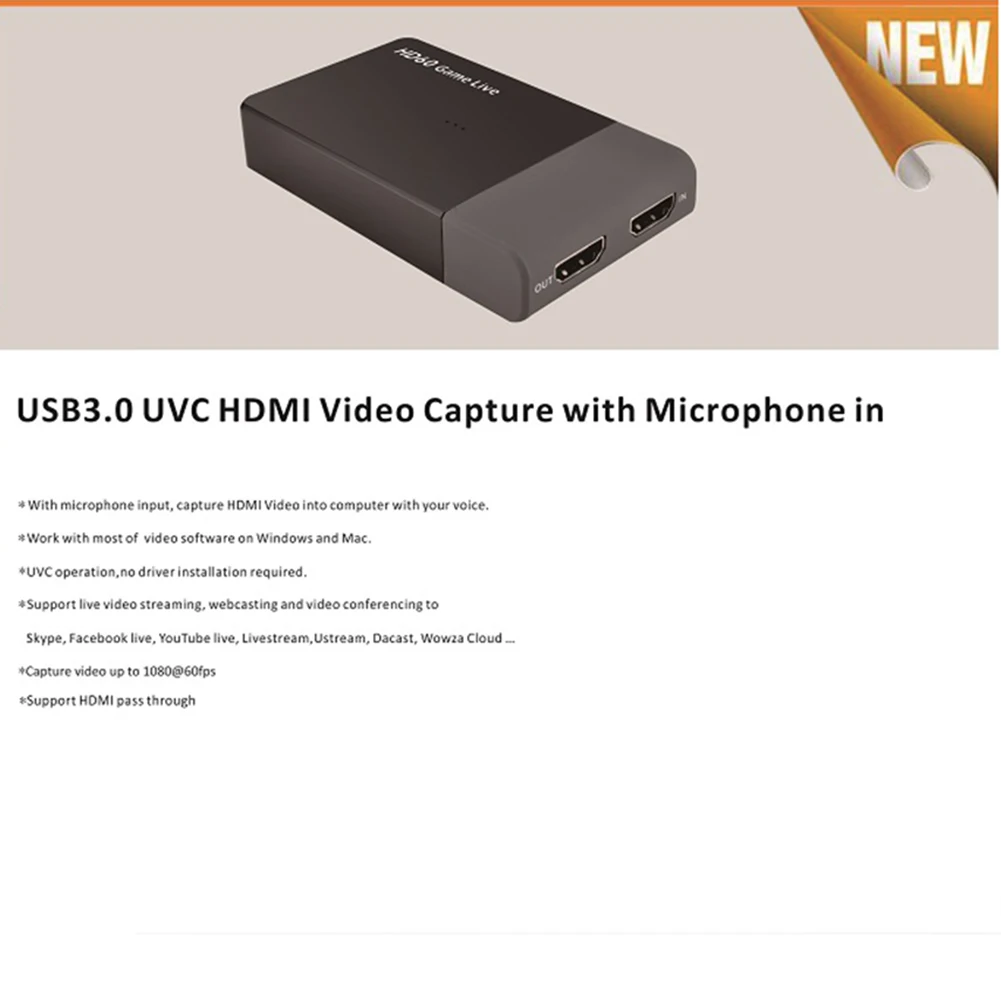 Видеокарта 4K 1080P USB 3 0 HDMI широкий спектр применения Простота захвата игры прямая