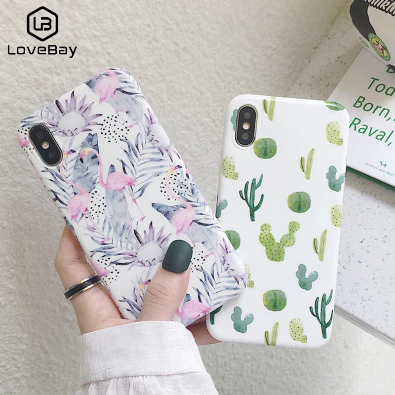 Lovebay мультфильм Фламинго чехол для телефона iPhone XR X XS Max мягкий IMD кактус узор 7 8 6 6S