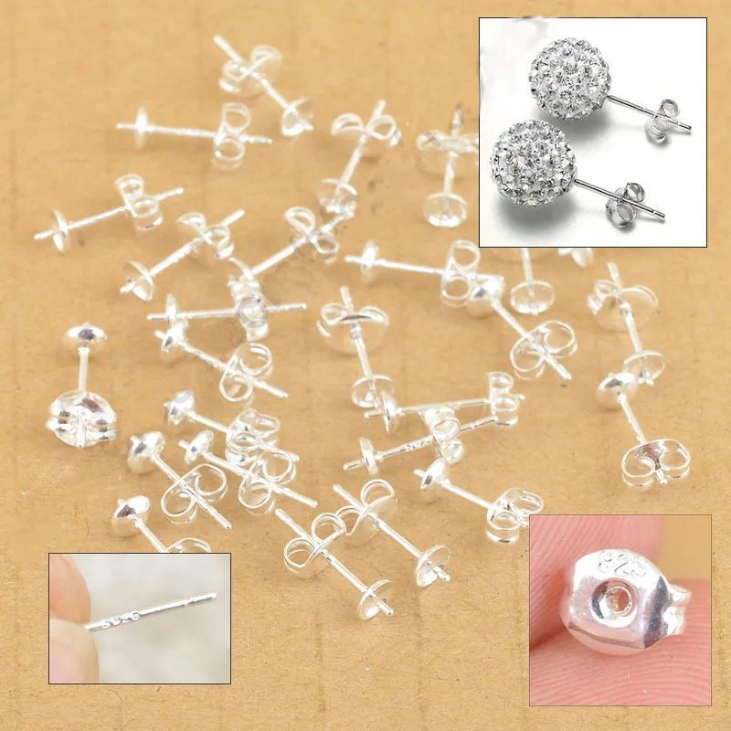 Free-Shipping-100-Lot-925-Sterling-Silver-Jewelry-Findings-Ear-Pin-Pairs-Stud-Earrings-With-925