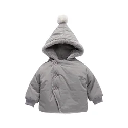 Manteau d'hiver à capuche pour bébé garçon, avec jolie boule ronde, mode Plus velours, vêtements chauds en coton pour filles, veste solide 