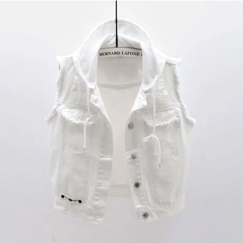 2021 New Spring Autumn Women Fashion Hooded Denim Jacket Waistcoat