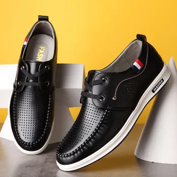 

Casual Outsole Breathable Fashion Men Shoes New Spring Men Flats Lace Up Male Leather Shoes Round Toe Comfortable Men's Shoes