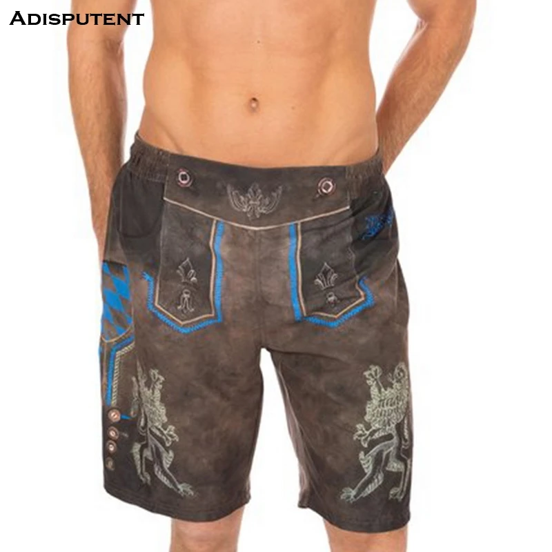 Adisputent Men Bavarian Traditional Printed Shorts Brown Elasticated Waist Shorts Summer New Male Oktoberfest Costume Bottoms