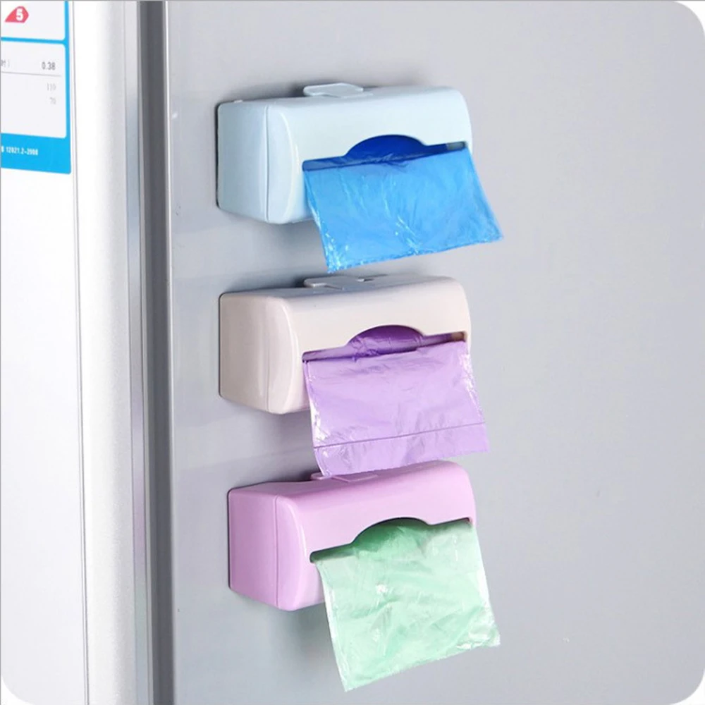1pc Wall mounted Trash Bag Storage Box Plastic Garbage Bag Storage
