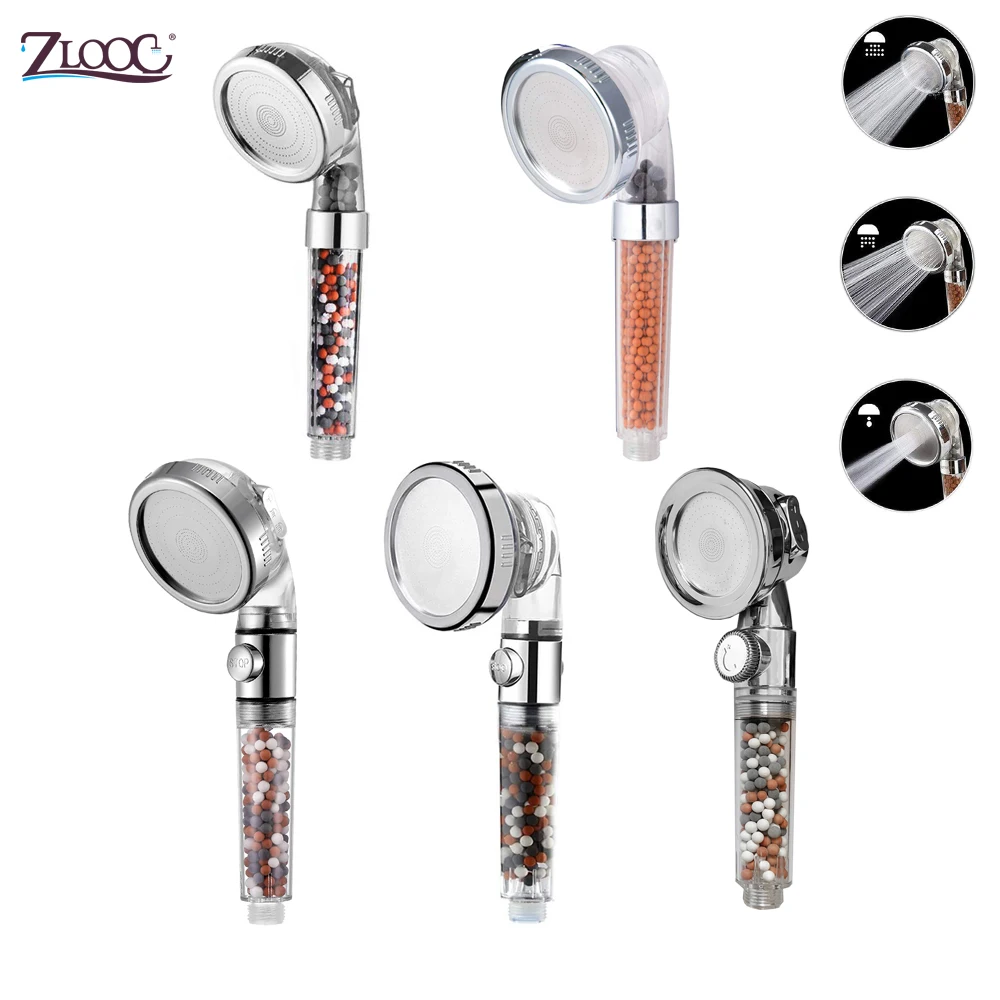 Zloog 3 Modes Adjustable Bathroom Shower Heads Jetting Saving Water