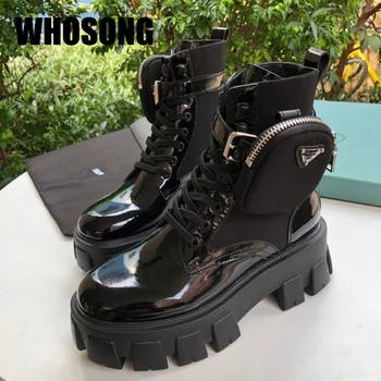 

Cow Women Boots Girls Genuine Leather Botas Woman Platform Flats Ladies Shoes Female Brand Motorcycle Boots Black Fashion Shoes