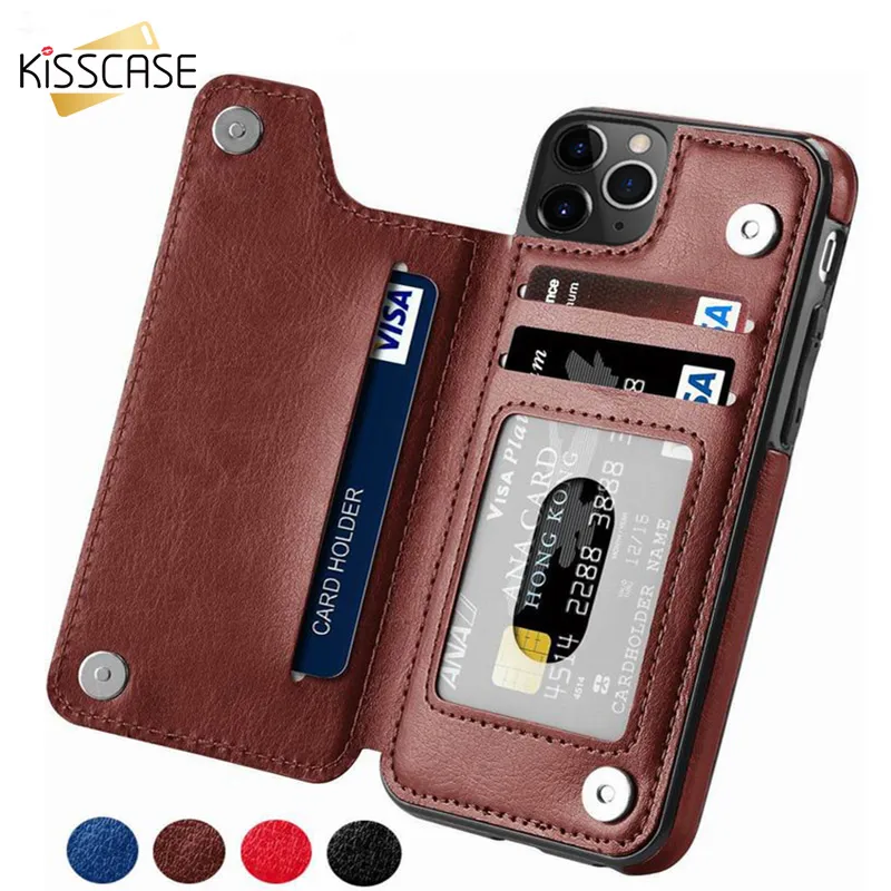 

KISSCASE Retro PU Leather Case For iPhone 11 XR 8 7 X 6 6s Plus XS Max Card Slot Holder Cover For Samsung S8 S9 Plus Note 8 9 10