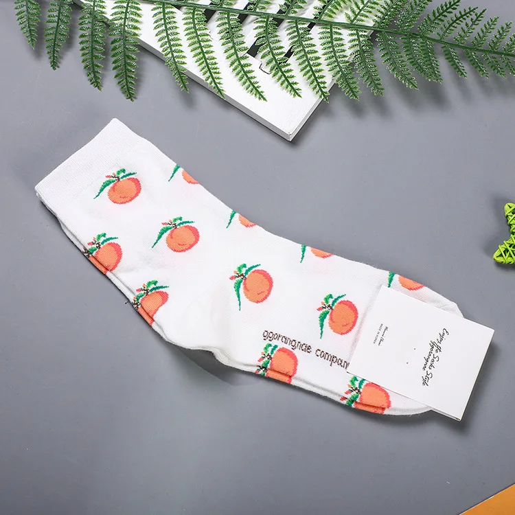 Чистые цвета фрукты Черничный принт; Носки orange клубника томаты lemon женские хлопковые носки милые с изображением забавного героя мультфильма; сезон осень рубашка в Корейском стиле - Цвет: 2