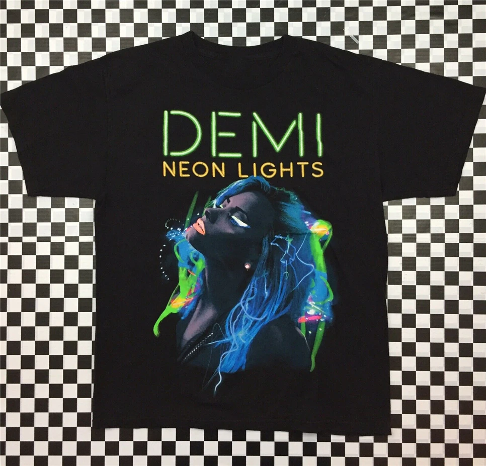 2014 Demi Lovato неоновые огни мир Тур графическая майка большая черная Специальная