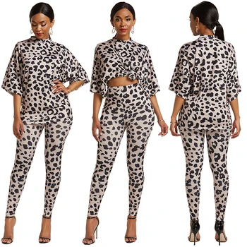 

Long Sleeve Women's Pajama Set Sleepwear Nightgown Home Suit Clothes Lounge Sexy Leopard Print Crop Top Legging Sets Streetwear