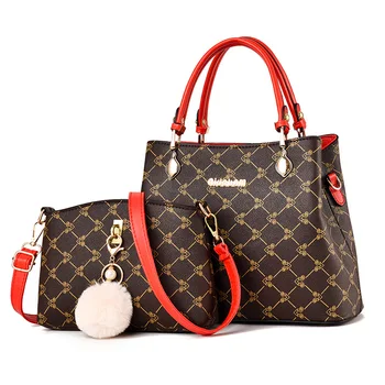 

2-piece set women beading pendant handbag ladies embossed shoulder bag ladies Messenger bag hairball bags high quality bag