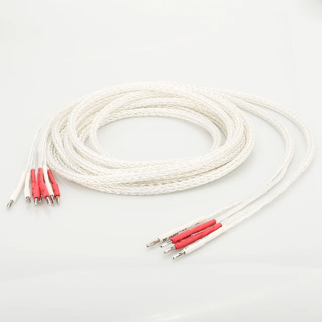 $66 HI-End OCC Silver Plated 8AG Speaker Cable Biwire Loudspeaker Cable HIFI Banana Plug Audiophille Speaker Cable