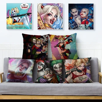 

Harley Quinn Joker Print Pillow Cover Cushion Covers 45*45 cm Linen Pillow Cases Sofa Home Decor American Anime Pillowcase