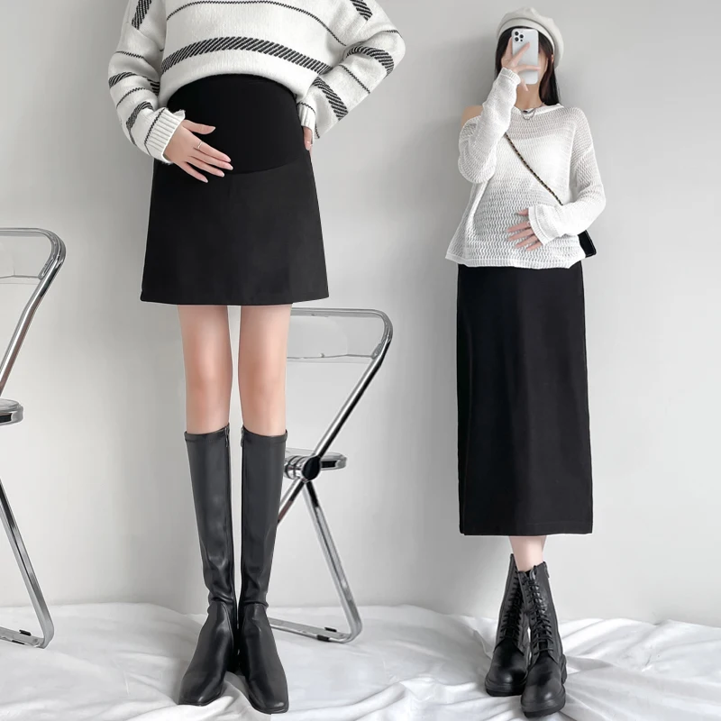 Collaosed maternity wear skirts the new autumn big yards black short skirt of tall waist show thin long in a word
