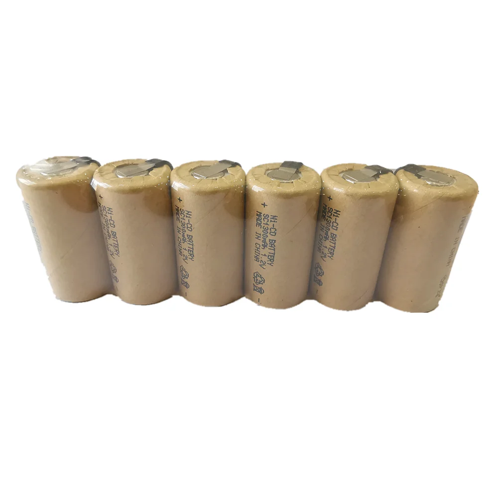 С вкладками 6 шт. Ni CD SC1300mAh Высокая мощность 10C 1.2В аккумуляторная батарея для