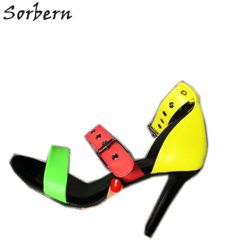 

Sorbern Bright Women Sandals Ankle Strap Stilettos High Heel Summer Shoe Covered Heels Buckles Holes Ladies One-Strap Slingbacks