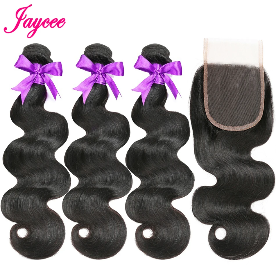 

Jaycee Hair Brazilian Bodywave Bundles with Closure 3 Bundles with Closure Body Wave Non Remy Human Hair Weave With Lace Closure