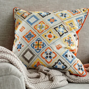 

DUNXDECO Cushion Cover Decorative Pillow Case Modern Shiny National Flora Embroidery Cotton Bedding Coussin Holiday Decorating