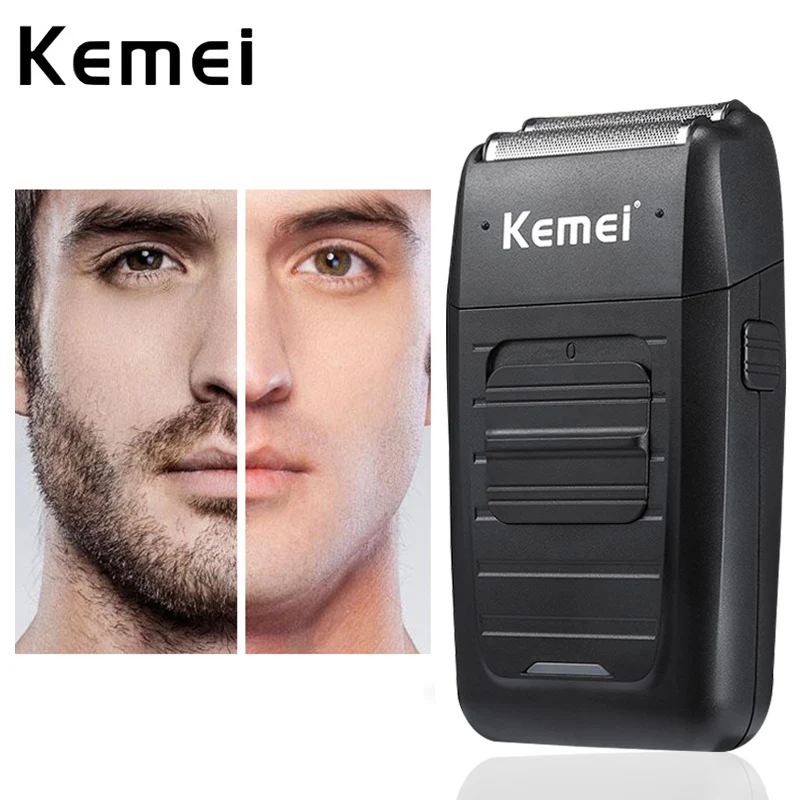 Kemei Аккумуляторная Беспроводная Бритва для мужчин, бритва для волос с двумя лезвиями, возвратно-поступательный станок для бритья, бритва для бороды, триммер для волос для лица