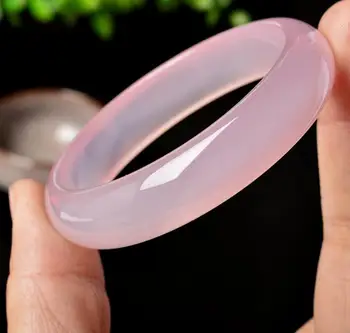 

Female models ice pink hibiscus jade thick and fine chalcedony bracelet cb73#