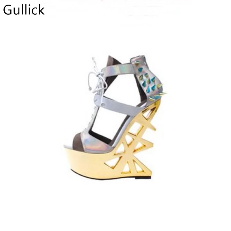 

Hot Selling Rome Sexy High Hoof Heel Sandals Women Platform Peep Toe Party Dress Shoes Lace-up T-strap Rivets Decor Real Photo