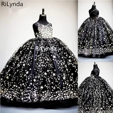 Новое поступление, Платья с цветочным узором для девочек черные, розовые, синие, прозрачные, черные фатиновые Бальные платья для маленьких девочек, для первого причастия, свадебное платье с цветами