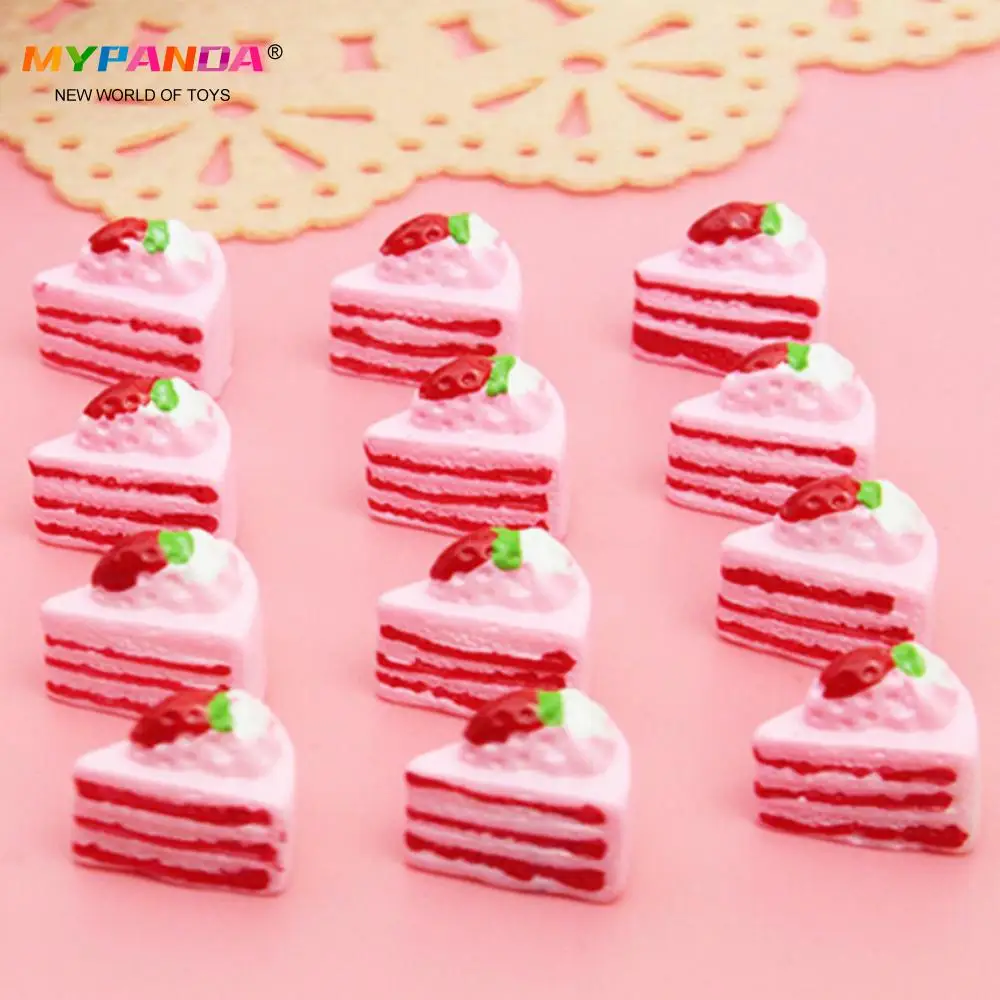 5pcs/10PCS Flat Back DIY Miniature Artificial Fake Food Cake Resin Cabochon Decorative Craft Play Doll House Toy Random Color