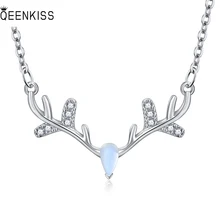 

QUEENKISS NC6156 Jewelry Wholesale Fashion Lady Girl Birthday Wedding Gift Deer AAA Zircon 925 Sterling Silver Pendant Necklace