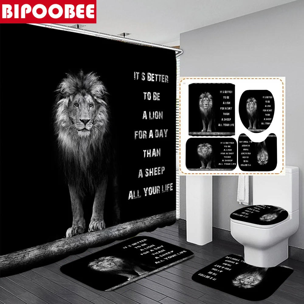 African Black Lion Majestic Brave King Shower Curtains Sets with Hooks