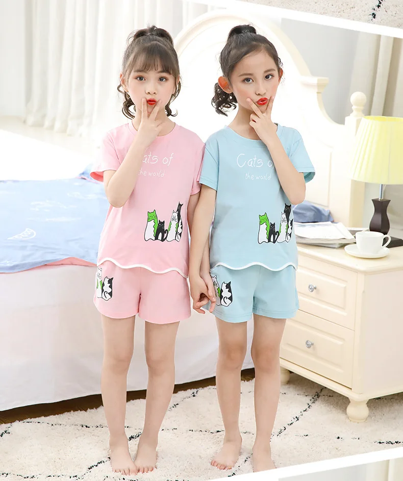 Parent And Child Cartoon Pajamas Summer New Style Big Boy Korean-style Short Sleeve Two-Piece Set Girls Fashion Tracksuit F