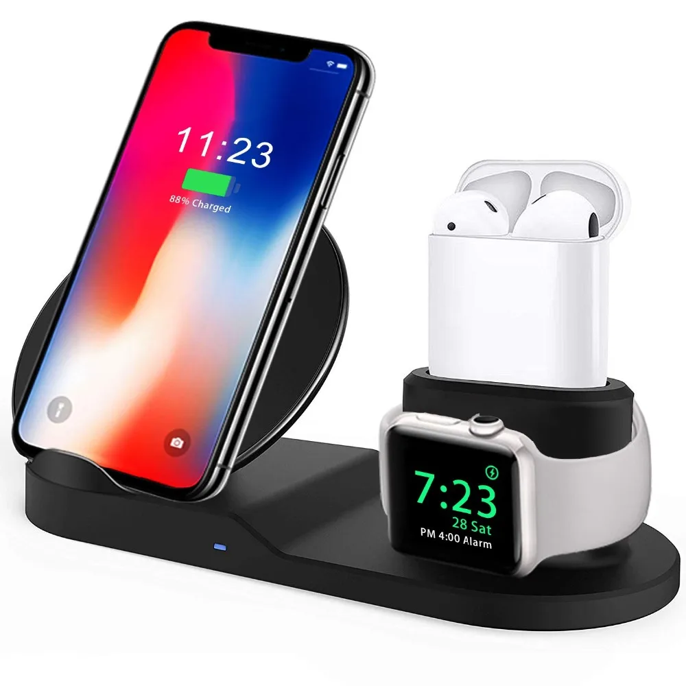 3 In 1 Wireless Dock For Apple watch Charger station Qi Fast stand For Airpods IPhone 12 11 10 9 iWatch 3 4 5 6 Charger-white