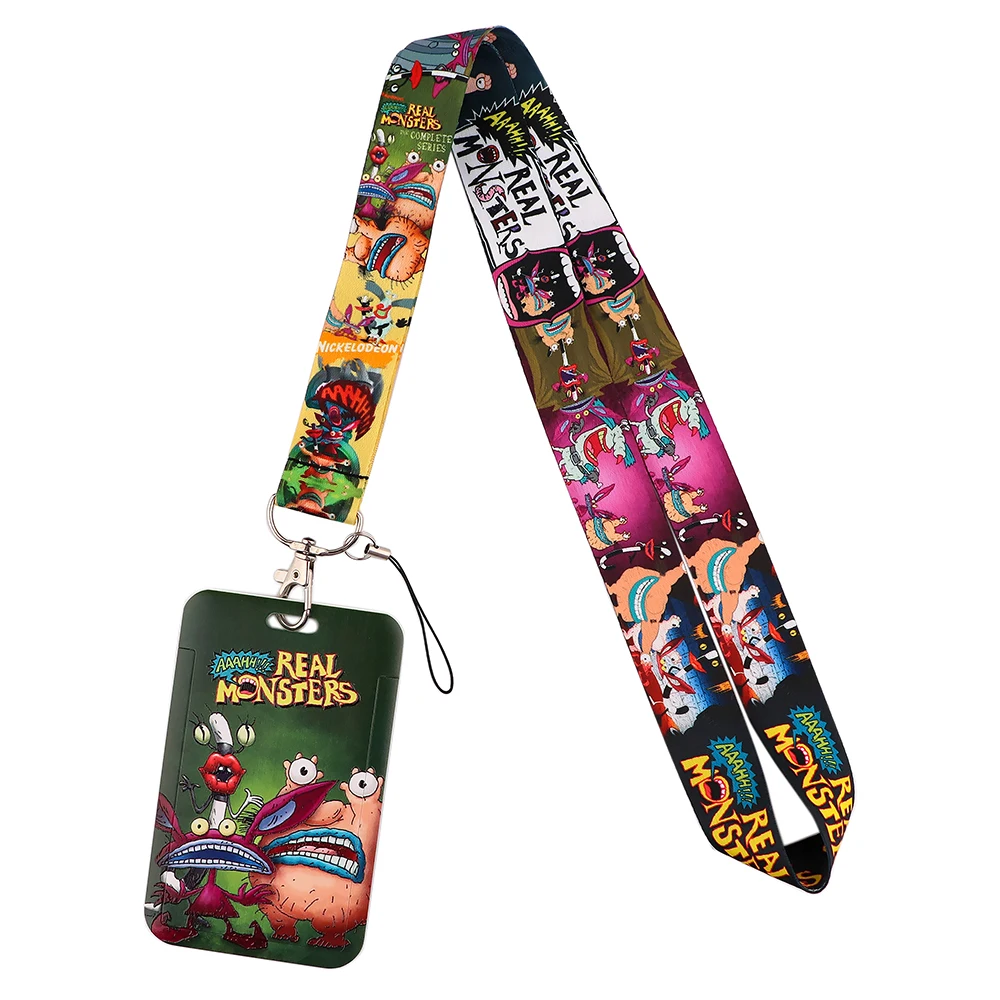 ER1348 Real Monsters Cartoon Lanyard Card Holder Student Hanging Neck Mobile Phone Badge Subway Access | Канцтовары для офиса и
