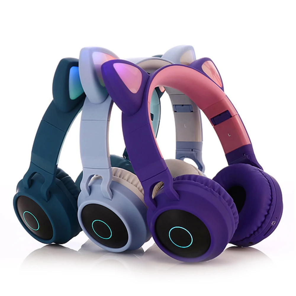 New LED cute cat ear headset Noise Cancelling wireless bluetooth5 0 headset BT 028C Young People Kid Headset 3 5mm Plug With Mic